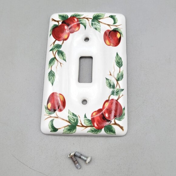 Ceramic Light Switch Cover Plate Red Apple Design and Screws Kitchen Fruit - Picture 1 of 5